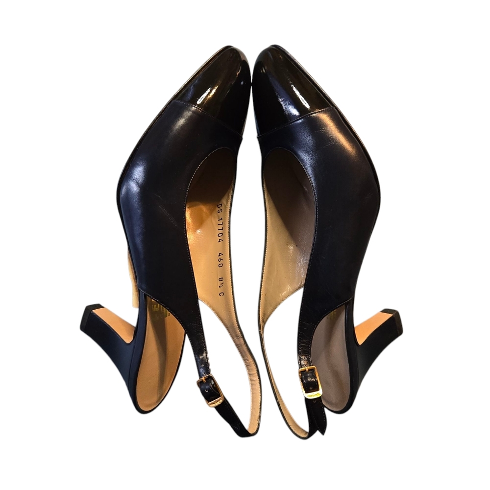 Vintage Salvatorre Ferragamo Blue W/Black Patent Leather Toe Heels Size 8.5C - Picture 7 of 10